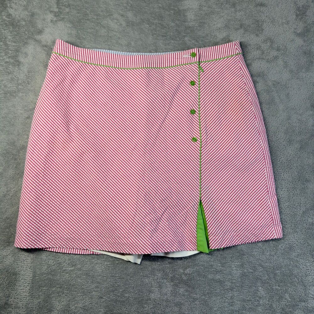 Tommy Hilfiger Skort Womens 12 Pink Green Golf Cotton Striped Preppy Pickleball